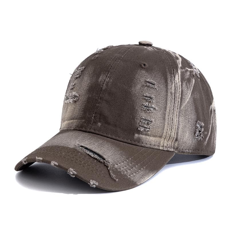 New Women Washed Cotton Cap Gradient Color Ruptured Style Baseball Cap Female Outdoor Fashion Dad Hats 56cm-60cm coffee