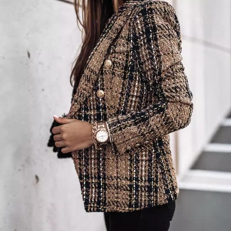 Autumn and Winter New Women's Clothing Popular Suit Long-sleeved Double-breasted Printed Suit Jacket S
