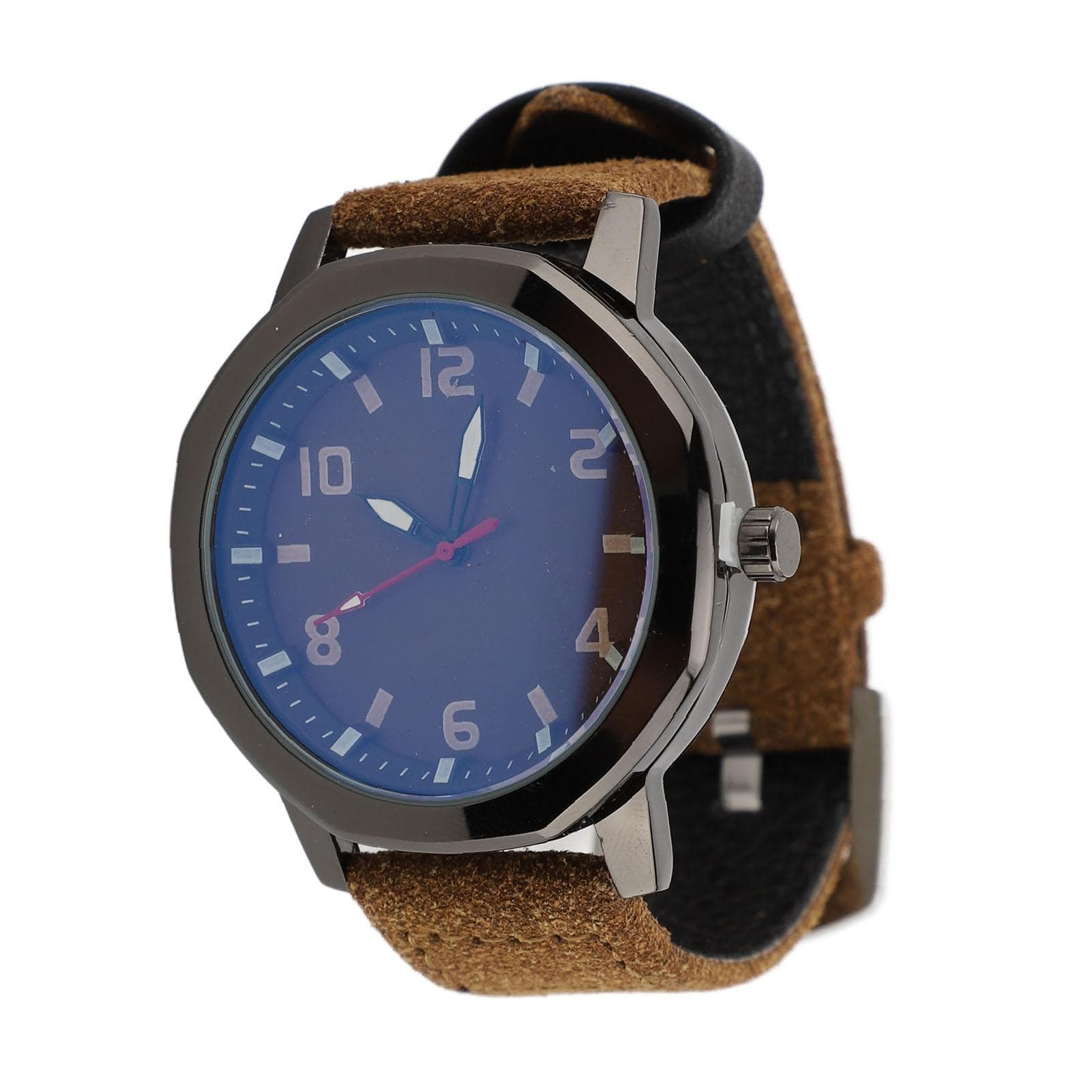 Men Analog Watch Fashion Casual PU Leather Strap Round Face Mineral Glass Easy Reading Quartz Wrist brown