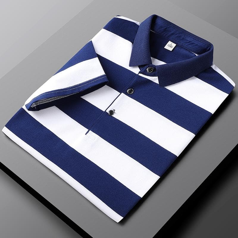 Summer Polo T-shirt Short Sleeve Lapel Casual Stripe Half Sleeve T-shirt Men's Top L