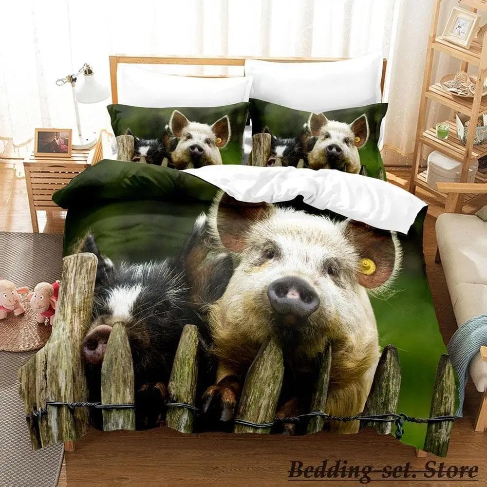 Funny Pig Bedding Set Single Twin Full Queen King Size Bed Set Aldult Kid Bedroom Duvetcover Sets Anime parure de lit Bed AU Queen 210x210cm