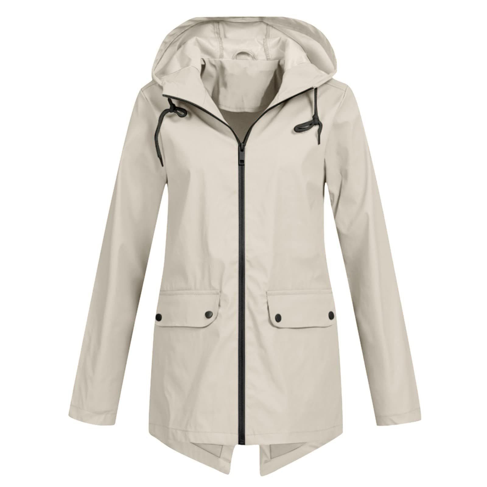 NEW Womens Waterproof Raincoat Ladies Outdoor Wind Rain Forest Jacket Coat M apricot