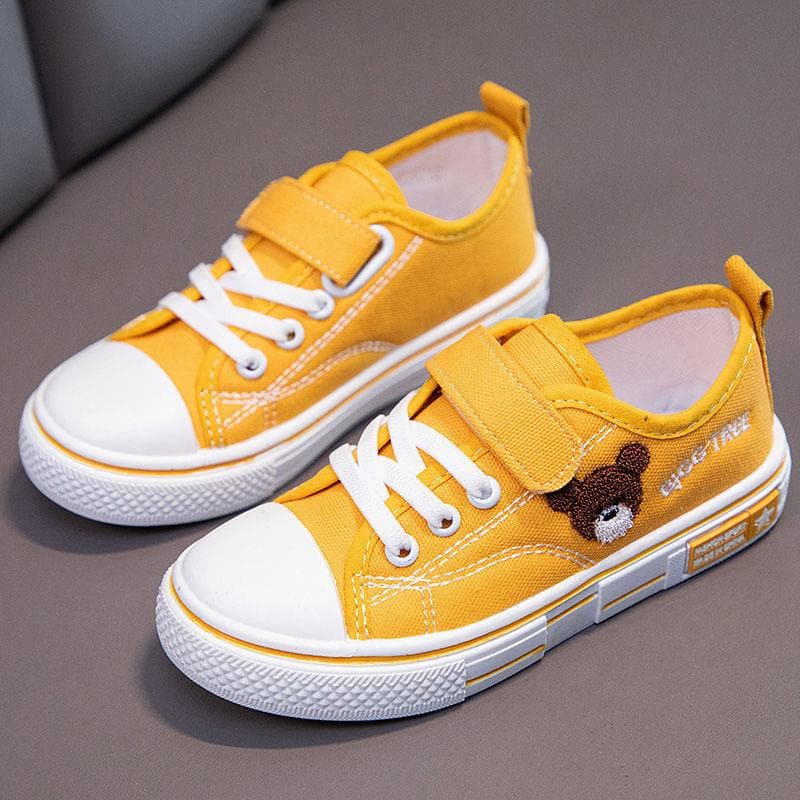 Spring Low Top Soft Sole Baby Casual Sneakers Children Boys and Girls Cartoon Embroidered Breathable Canvas Shoes 36 yellow