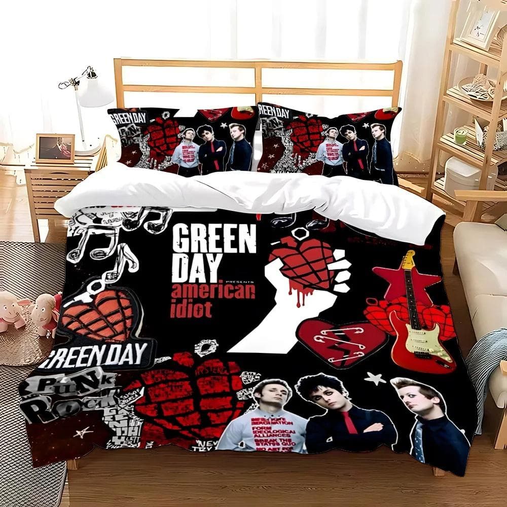 Green Day ' AMERICAN IDIOT Bedding Set Single Twin Full Queen King Size Bed Set Aldult Kid Bedroom Duvetcover Sets Bed Sheet Set 135X200cm-2pcs