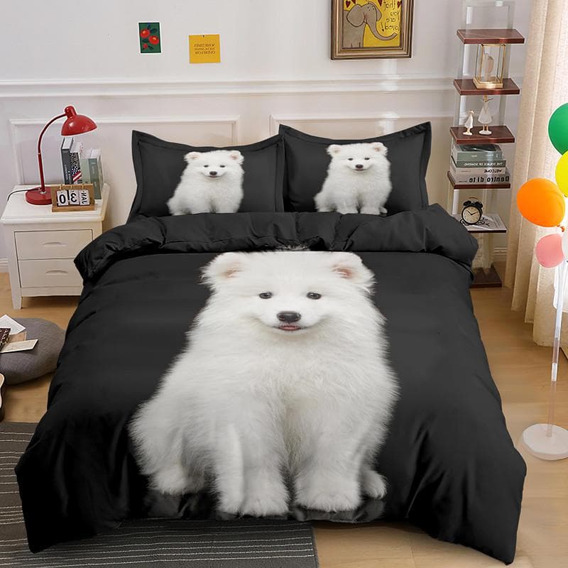 Samoyed Dog Duvet Cover King Queen Size Lovely Smile Pet Puppy Bedding Set Adults Women Cute White Animal Polyester Quilt Cover EU Single(135x200cm)
