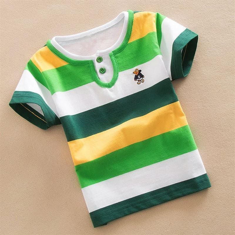 Summer Short Sleeve T-Shirts for Boys and Girls Notice Striped Round Neck Pure Cotton Striped 120cm