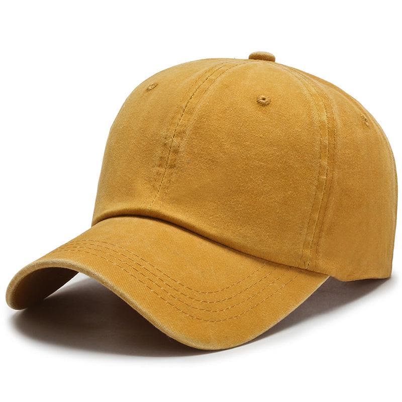 New Unisex Cap Adjustable Washed Cotton Solid Color Plain Baseball Cap Streetwear Leisure Hat Cap 54cm-60cm yellow