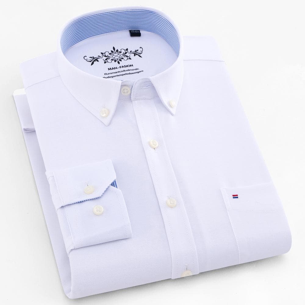Men‘s Plaid Striped Long Sleeve Oxford Shirt - Premium Quality Breathable, Button Up Design - Ideal for Business & Formal Events 42 white