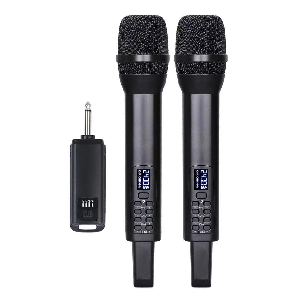 Wireless Microphone System with Handheld Mic Professional Dynamic Microphones for Home Cinemas 1 Receiver and 2 Microphone black