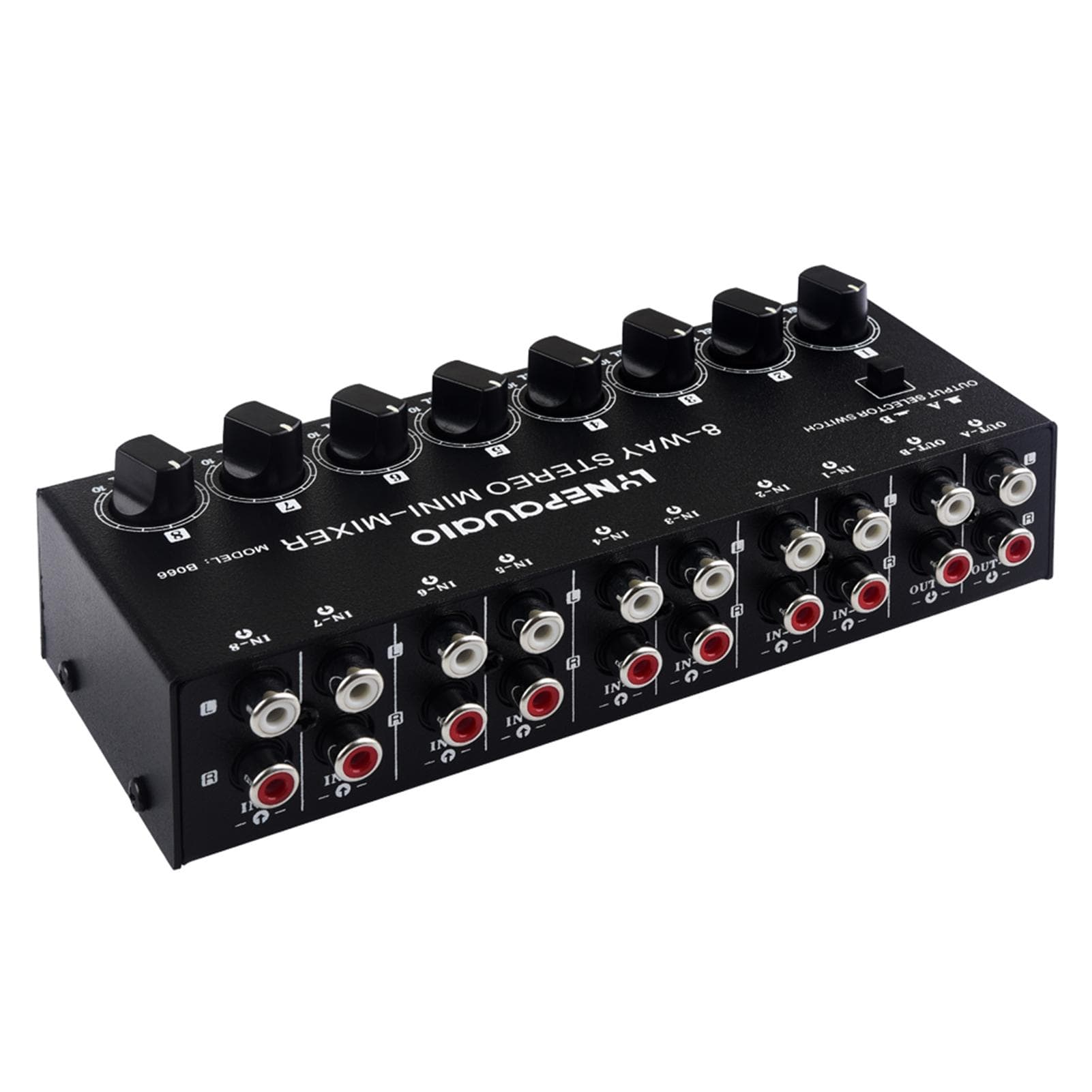 LYNEPAUAIO B066 Mini Stereo 8 Channel Passive Mixer RCA Portable Audio Mixer 8 in 2 out Stereo 8 Channel black