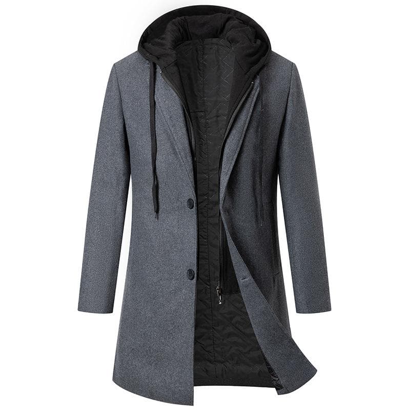 Hooded woolen coat men's fashionable coat mid-length woolen coat XXXXL