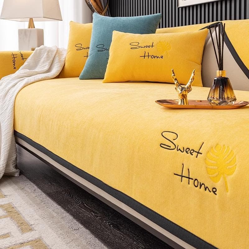 New Chenille Sofa Cover Anti-slip Household Dustproof Sofa Cover Solid Color with Letter Leaves Embroidered Decor Couch Cushion 70x70cm 1pcs