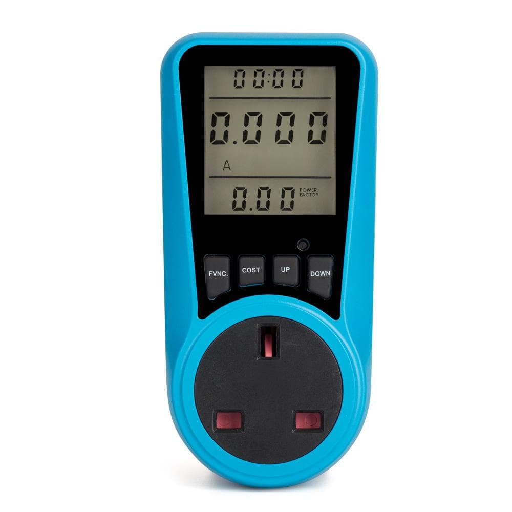LCD Display Electricity Usage Power Meter Socket Energy Watt Volt Amps Wattage KWH Consumption UK Plug