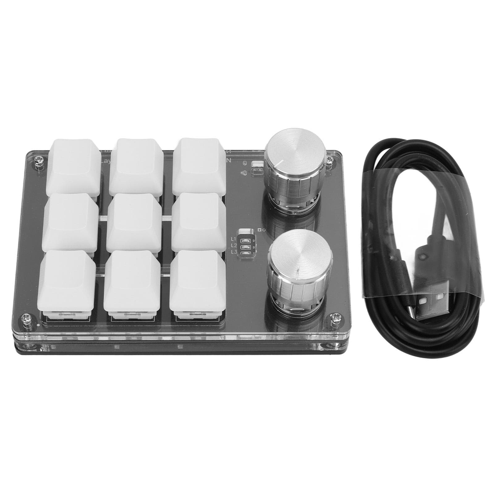 Wireless Programmable Shortcut Keyboard USB Bluetooth Dual Mode 9 Keys with Knobs Blue Switch for