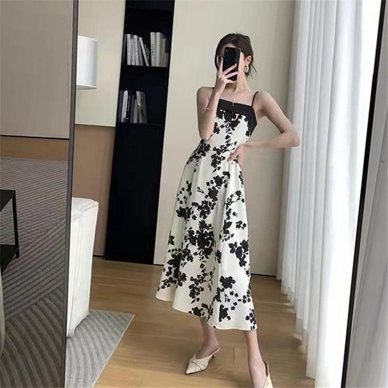 French Suspender Skirt Temperament Floral Suspender Dress for Women In Summer New Style Mature Style Slim Waist-hugging Long Skirt 2XL