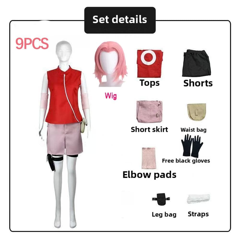 Anime Haruno Sakura Cosplay Costume Top Skirt Shorts Pouch Halloween Thanksgiving Day Christmas Gift XXXL