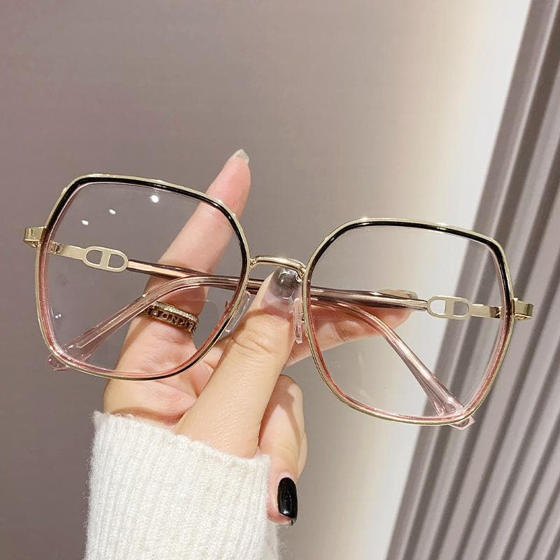 Vintage Square Metal Glitter Frame Reading Glasses Women Oversized Optical Anti Blue Light Prescription Eyewear 1.5
