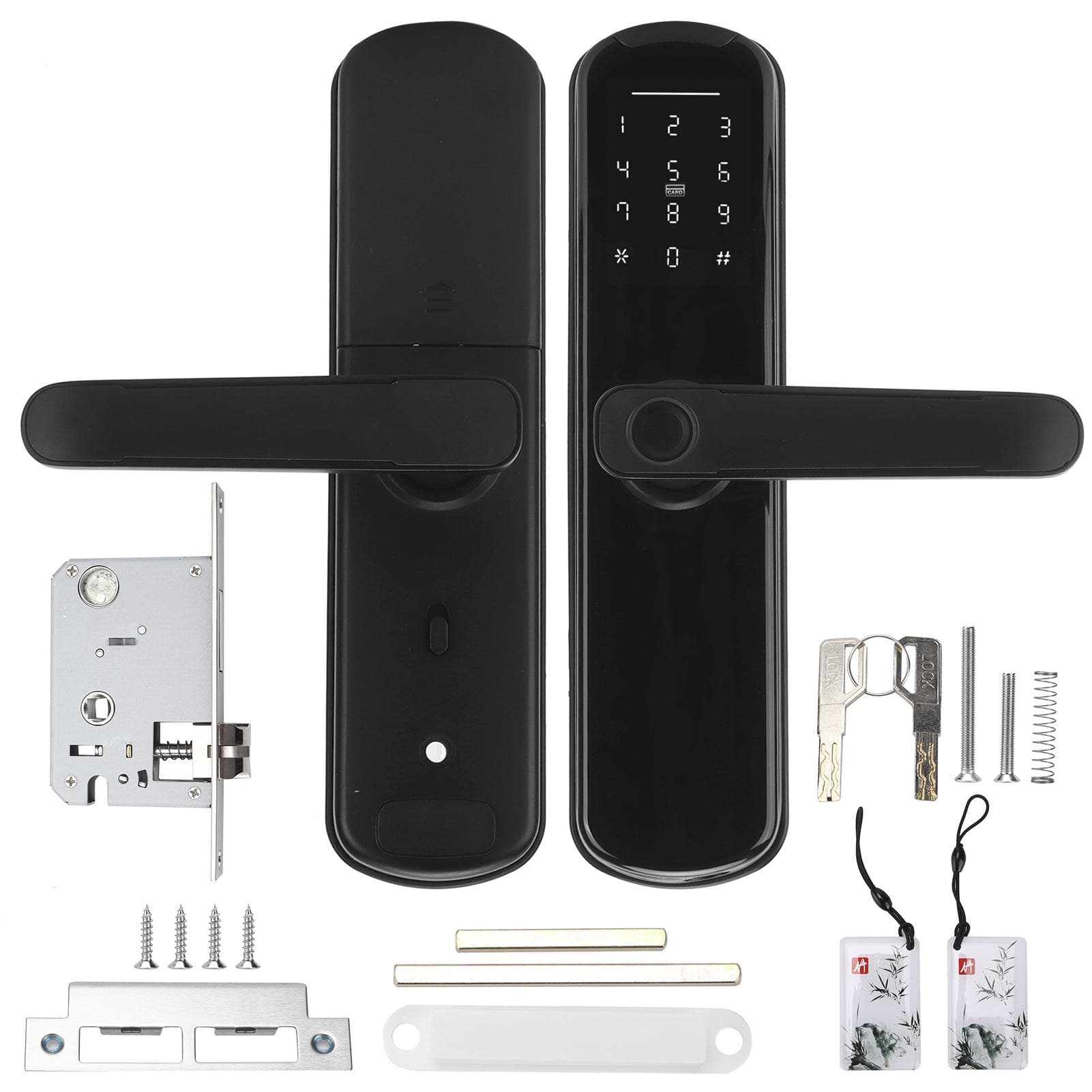 Smart Lock for TUYA Fingerprint Black with Mechanical Key Security Entry Aluminium Alloy for Office