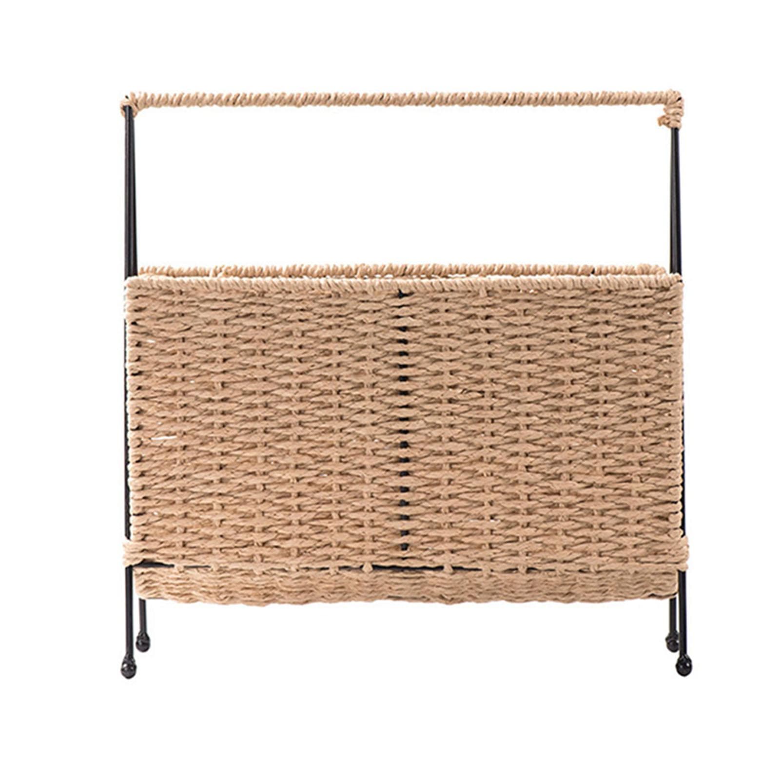 Bohemian Style Magazine Rack Handmade Woven Storage Baskets Japanese Straw Basket For Store Snacks Sundries Books Newspapers black