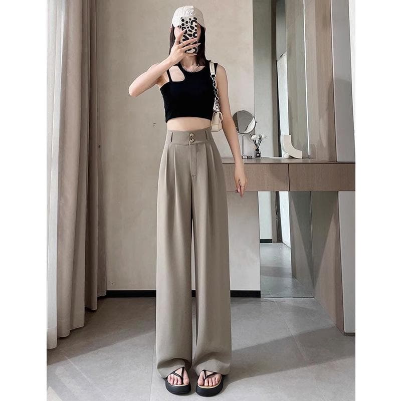 Suit Pants for Women In Summer Droopy High Waist Straight Ice Silk Narrow Wide-leg Long Trousers 5XL