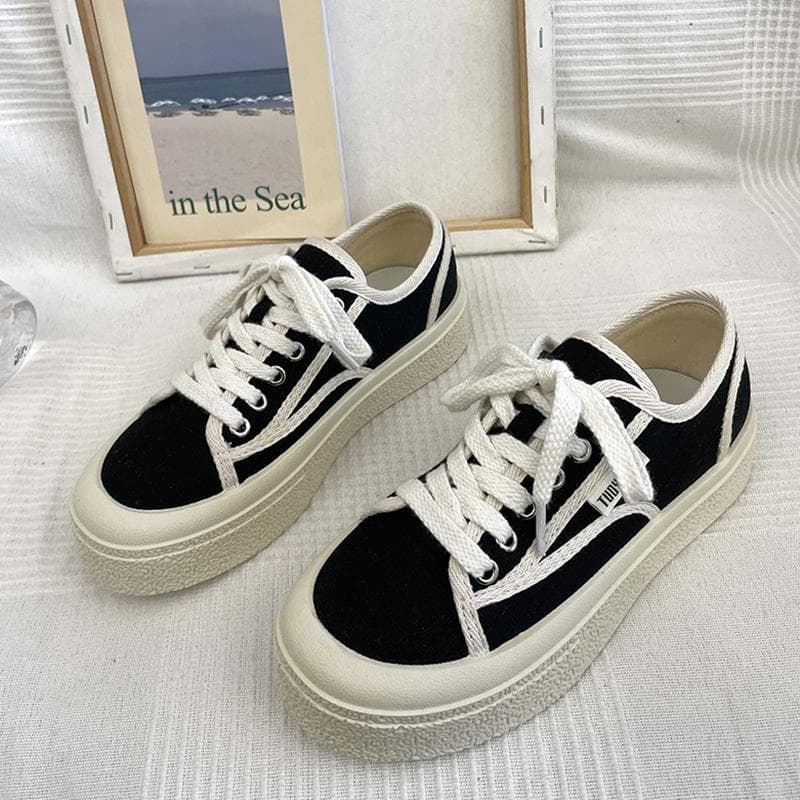 Minority Canvas Shoes Women's Spring New Korean Version of Students' Casual All-match Thick-soled Sports Board Shoes 40 black