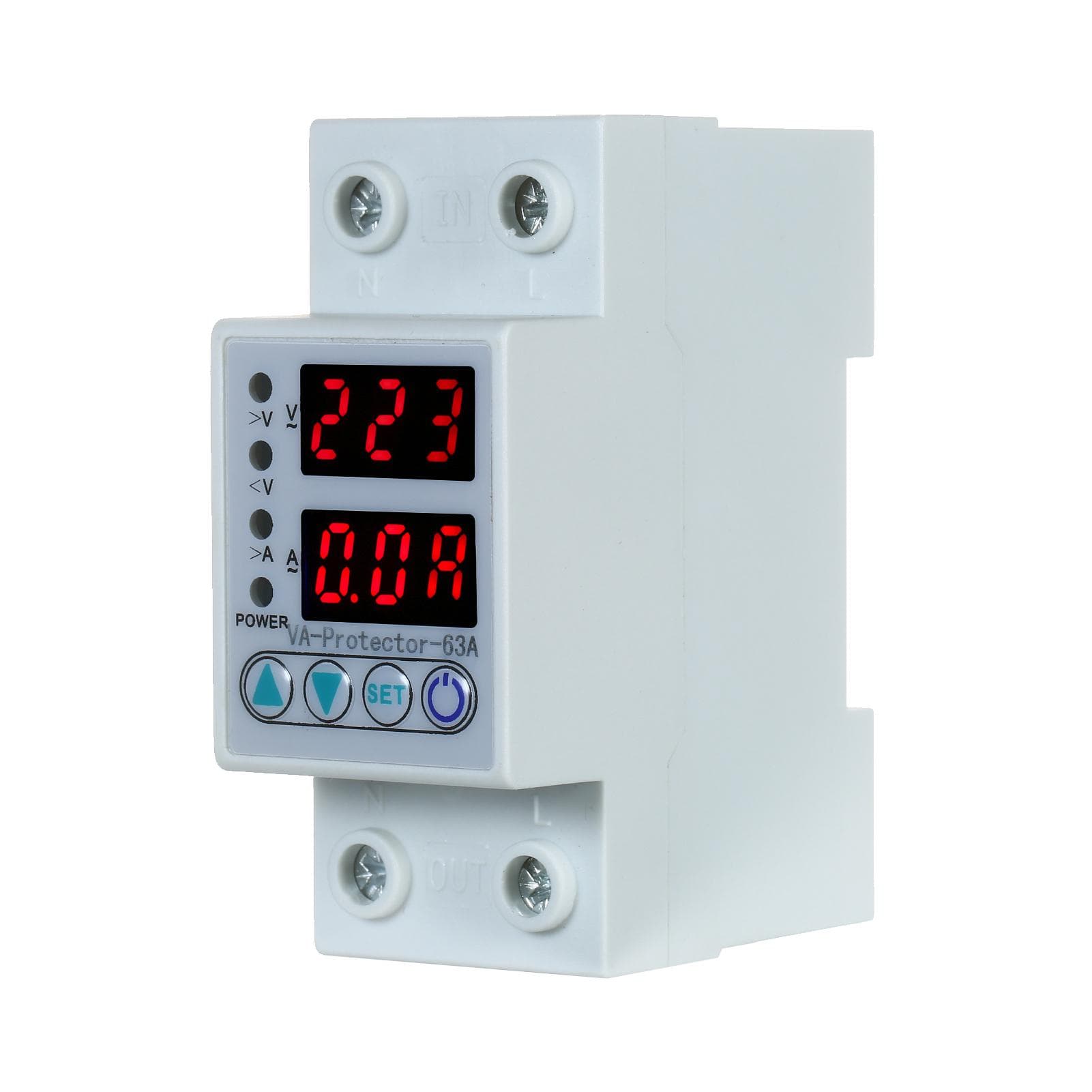 63A 220V Din Rail Adjustable Over Voltage and Under Voltage Protective Device Protector Relay Over white