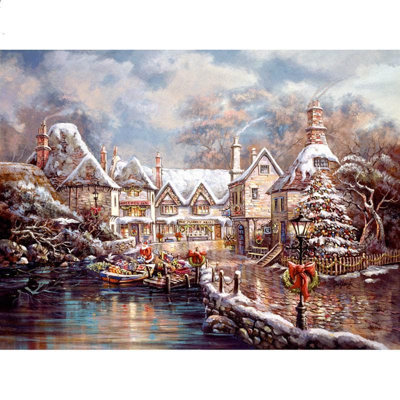 5D DIY Diamond Painting Snowy City Diamond Embroidery Mosaic Cross Stitch Rhinestone Decoration 20X30CM