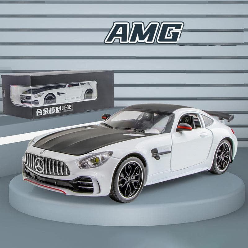 1/24 Scale Benz AMG GTR Toy Cars Model Car, Zinc Alloy Pull Back Toy car with Sound and Light for Kids Boy Girl Gift 1/24-20.5x9x5.5cm white