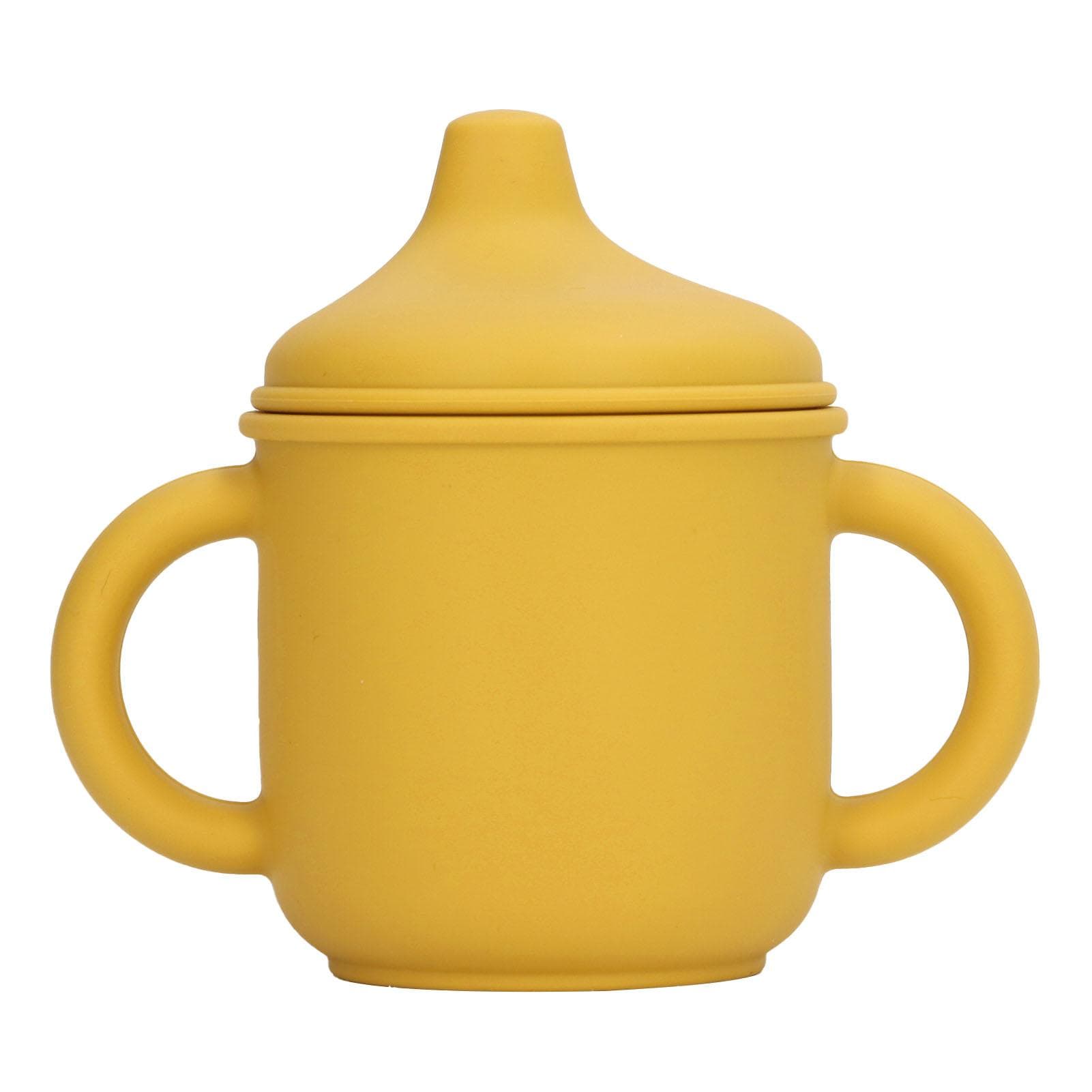 Silicone Spill Proof Cup Dishwasher and Microwave Safe Training Cup with Handles and Spout Lid for yellow