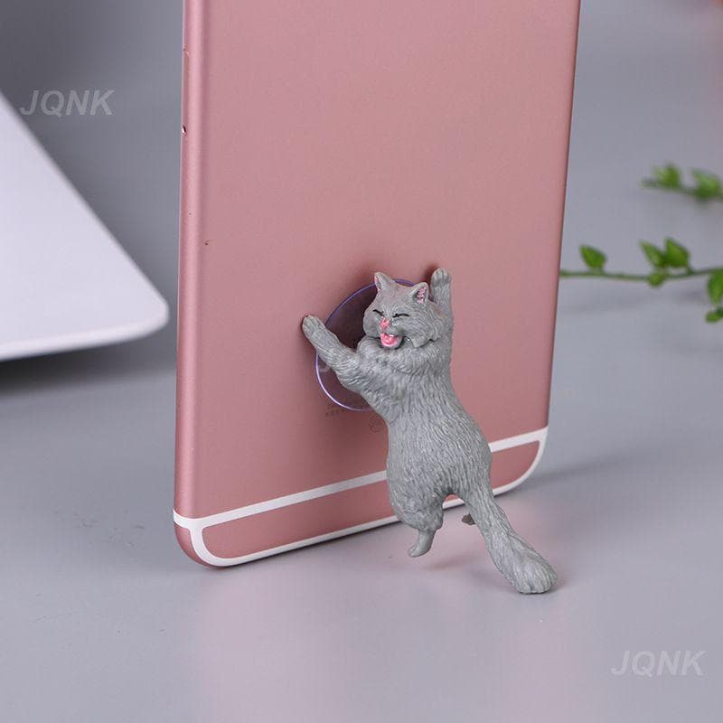 Cute Cat Phone Holder Tablets Desk Sucker Support Resin Mobile Phone Stand Holder Sucker Design Animal Holder For Smartphone grey