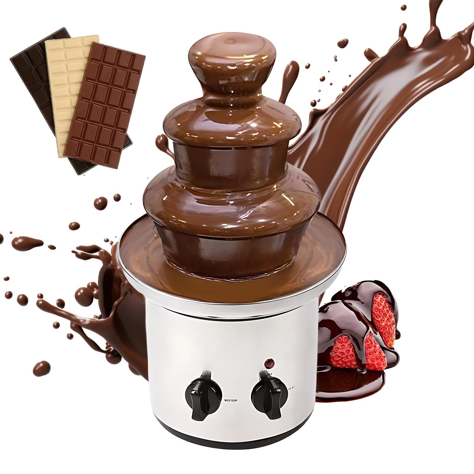 3 Tier Electric Chocolate Fountain Machine with Tray Automatic Temperature Control Food Grade Non UK plug