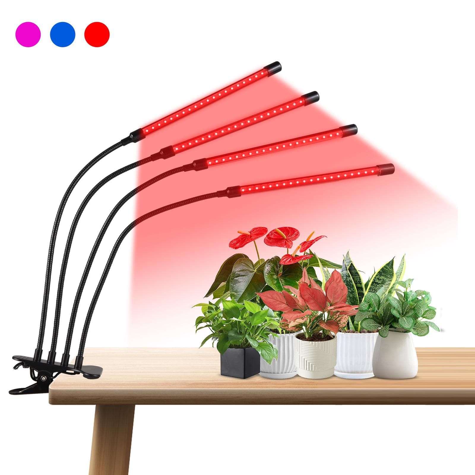 LED Grow Lights with Full Spectrum Clip Plant Growing Lamp with Red Blue LED for Indoor Plants 4 Heads black