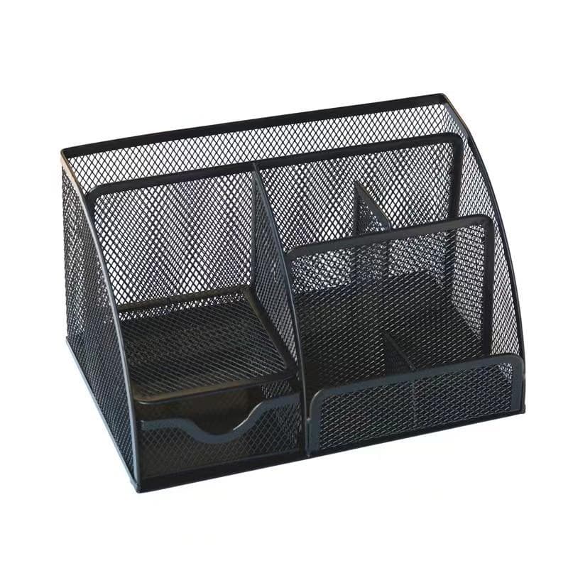 For School Supplies Stationery & Office Makeup Storage Box Steel Mesh Desk Organizer 6-Compartment Pencil Pen Holder black