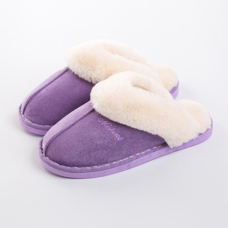Winter Couple Cotton Slippers Warm Indoor Non-slip Slippers Soft Thicken Home Shoes 42-43 purple