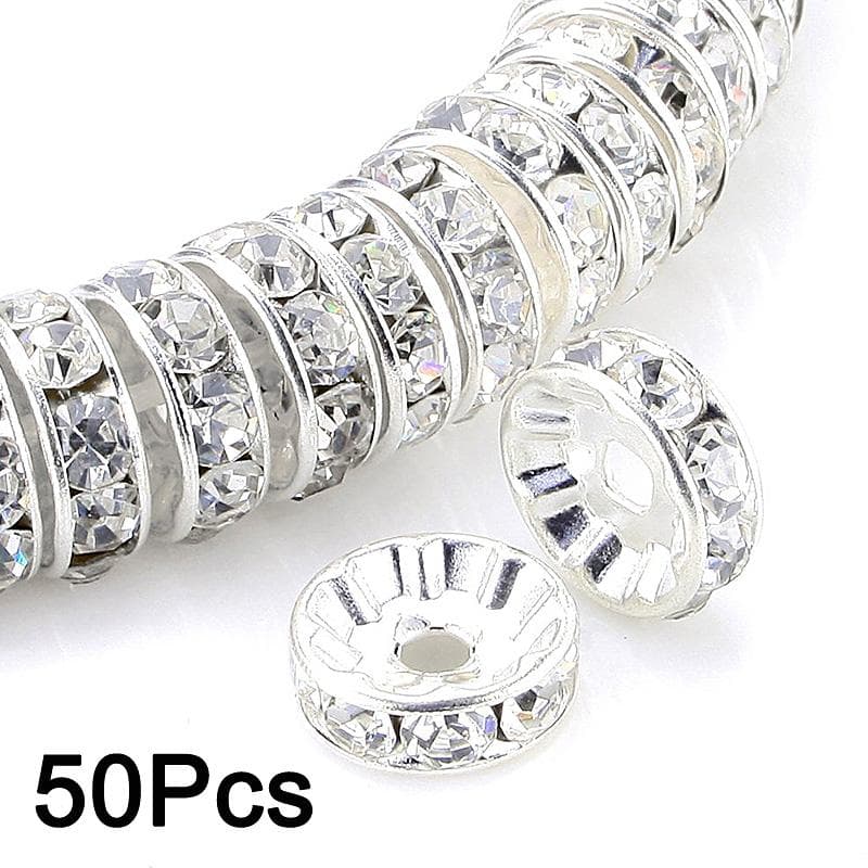 50Pcs/Lot Necklace Accessories Crystal With Rhinestone Spacer Beads Stainless Steel Jewelry Making 50Pcs/Lot