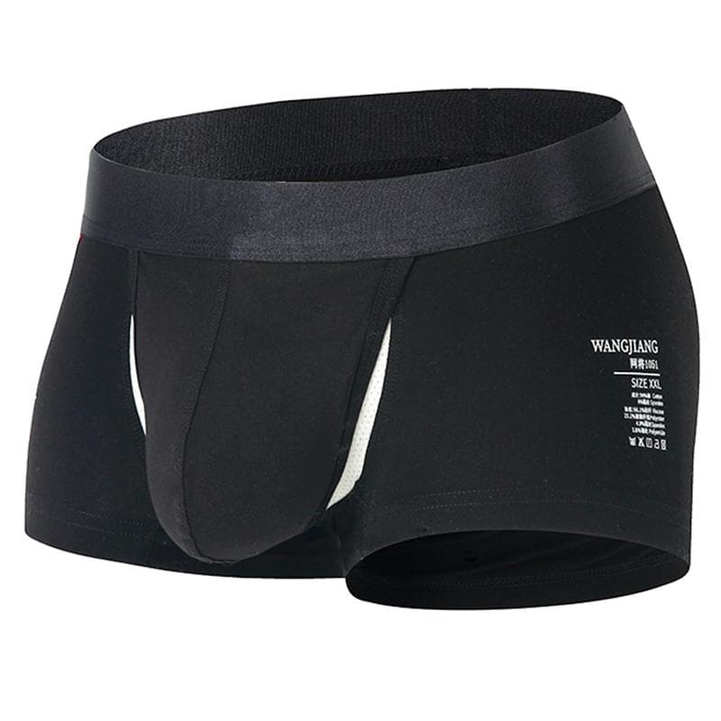 Open Front Underwear Men Cotton Sexy Men Boxer Shorts Panties Breathable Pouch Bulge Underpants Male M black
