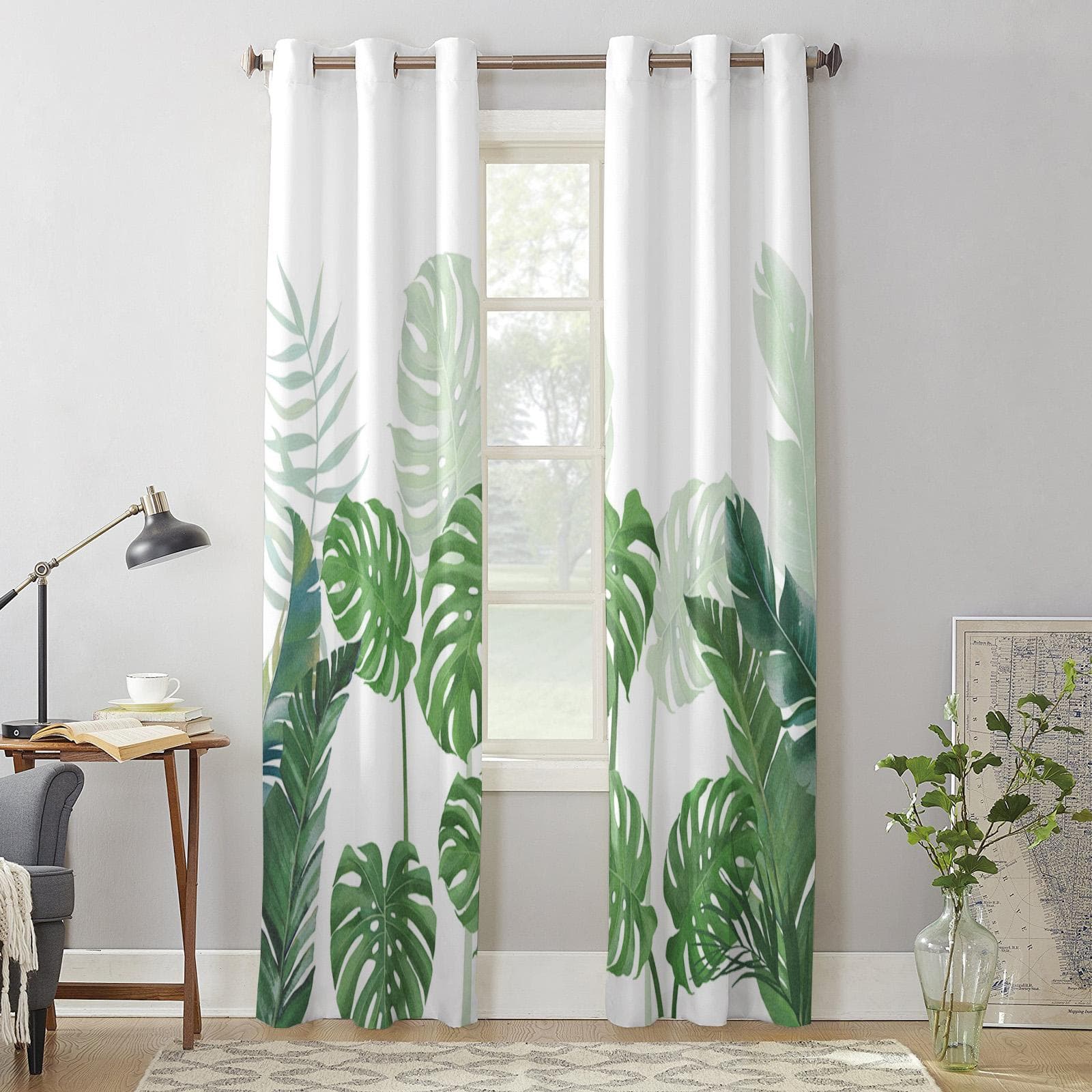 Tropical Plants Monstera Windows Curtains Living Room Bedroom Window Treatments Household Kitchen Curtains 135W x 60H(cm) x1