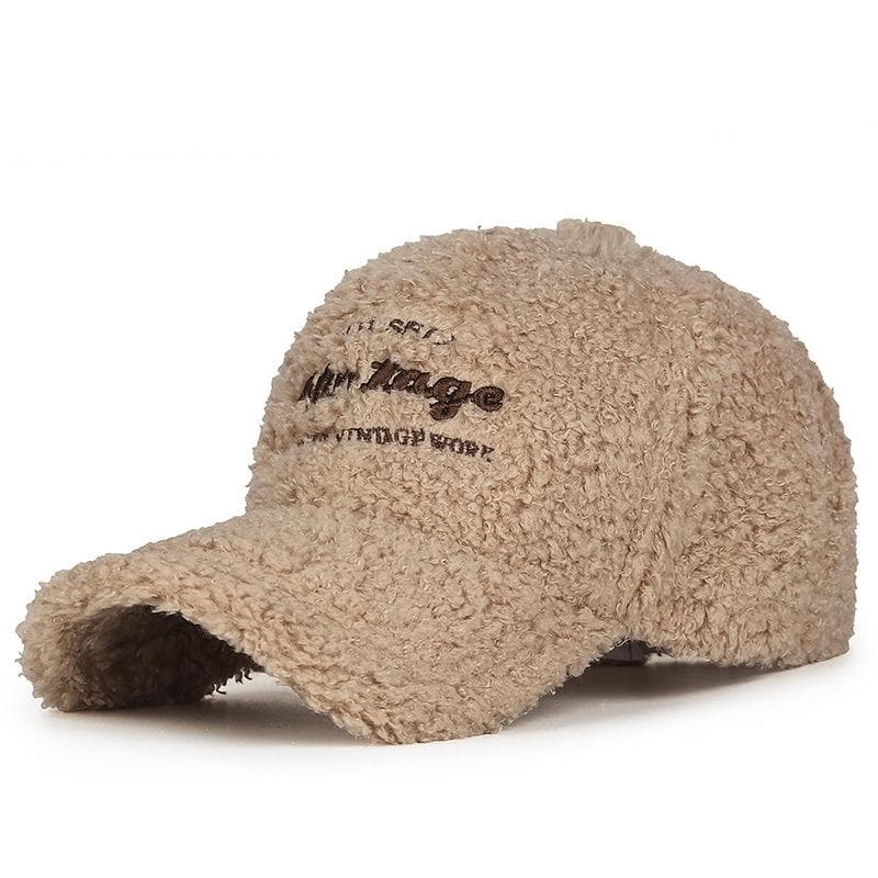 In Winter, The New Lamb Plush Warm Embroidered Letter Baseball Hat Shows The Face Of The Small Peaked Cap khaki