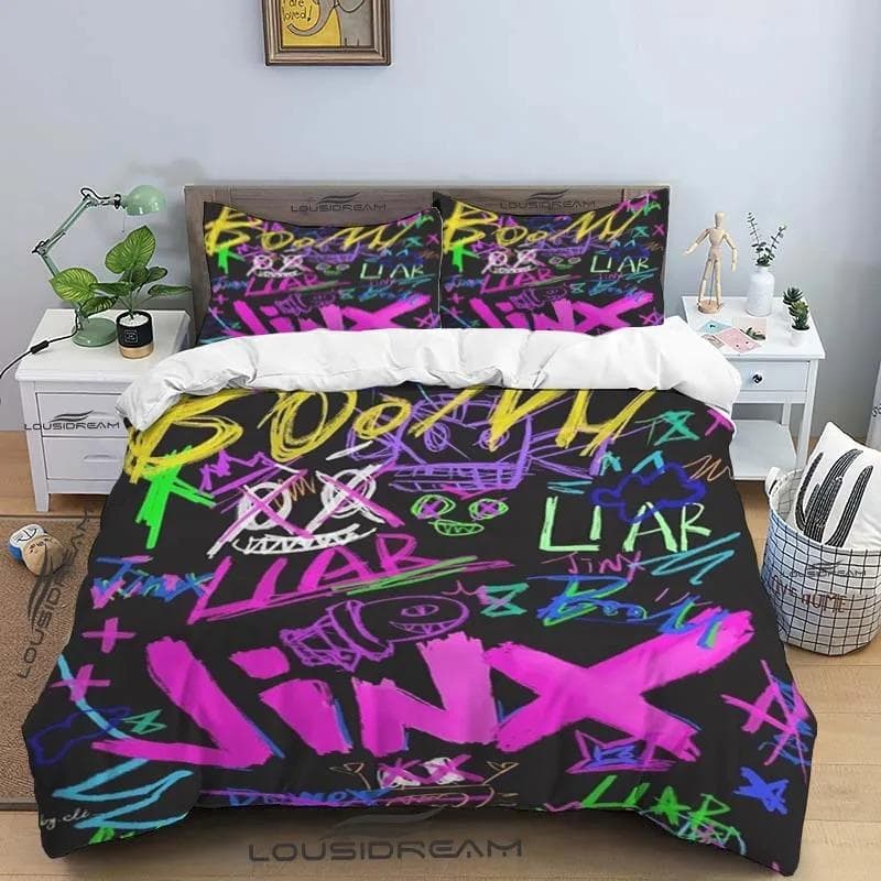 Cartoon Jinx Arcane: League of Legends Bedding Set King Twin Double Boys 3 Piece Mircofiber or Polyester Duvet Cover Set 140x200cm 3pcs