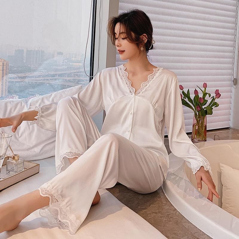 Pyjamas Printed Sleepwear Button-down Pajamas Pour Femme Satin with Trousers Lapel Summer Nightwear Casual Home Clothes Lingerie XL