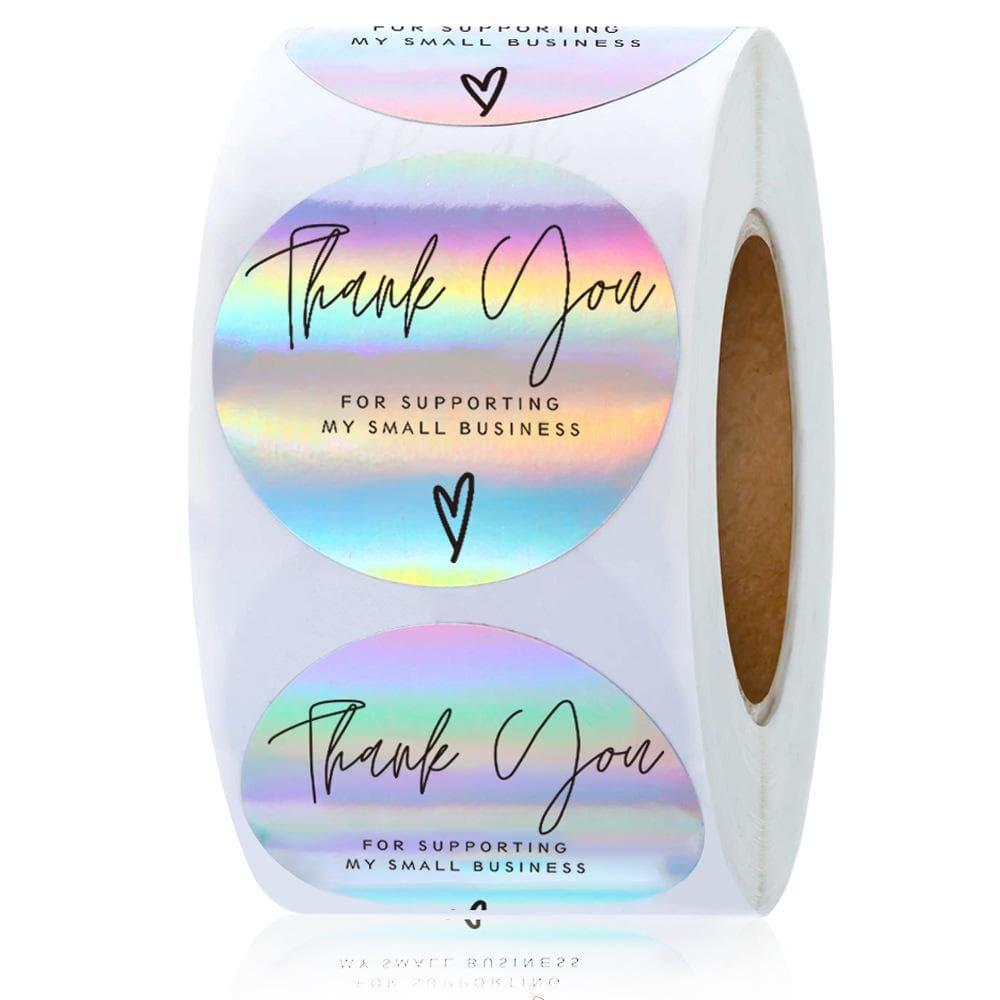 500pcs Rainbow Laser Thank You Stickers for Small Business Stickers Adhesive Labels for Boutiques Wrapping Supplies