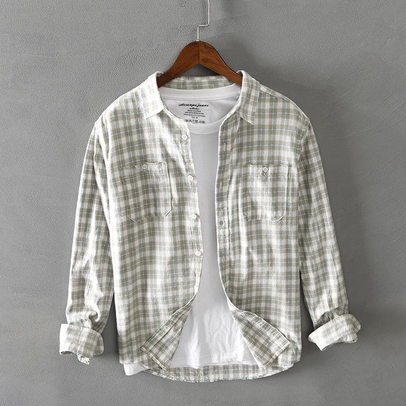 G208 Men's Casual Plaid Long-Sleeve Cotton Shirt for Fall and Winter XL gray