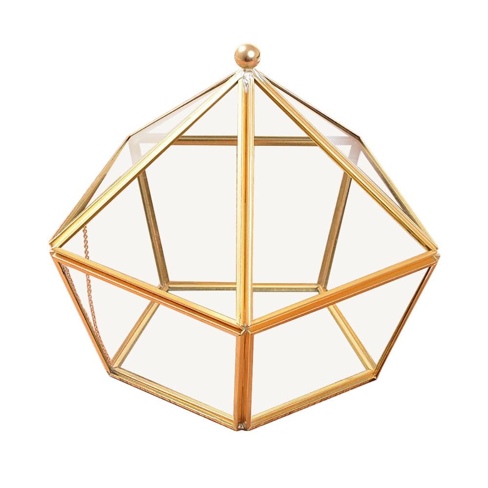 Nodic Pentagon Shape Geometric Transparent Glass Flower Room Glass Ring Box Wedding Ring Jewelry