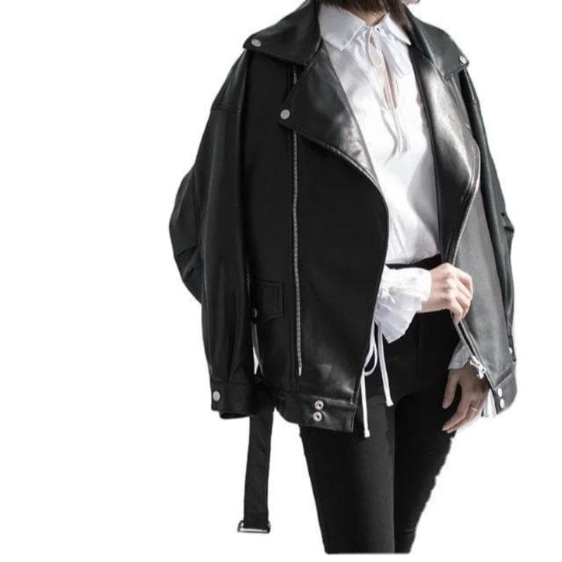 Korean Version Clothes Women's Autumn Loose Pu Leather Jacket L