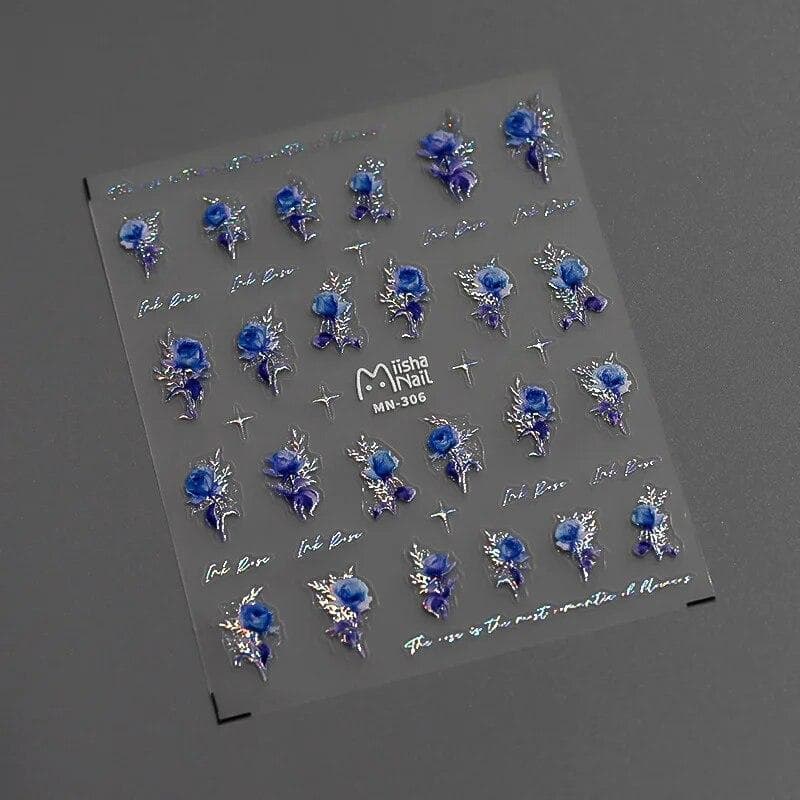 1pcs 5D Luxury Rose Design Nail Art Charms Stickers Red Blue Flower Nail Decorations Self Adhesive Decals Slider DIY