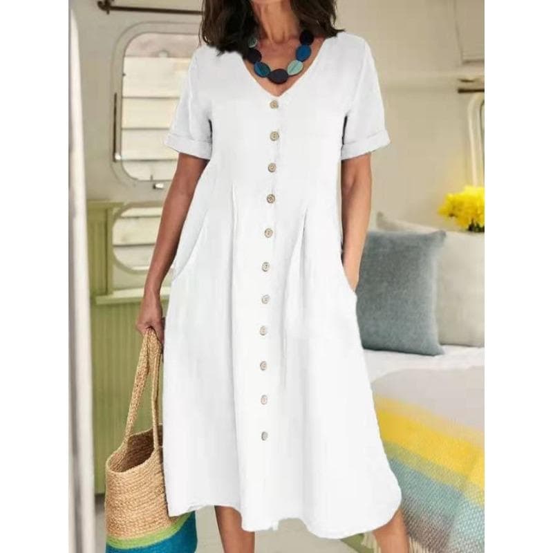 Women's Spring&Summer Solid Colour Loose High Waist Dresses M white