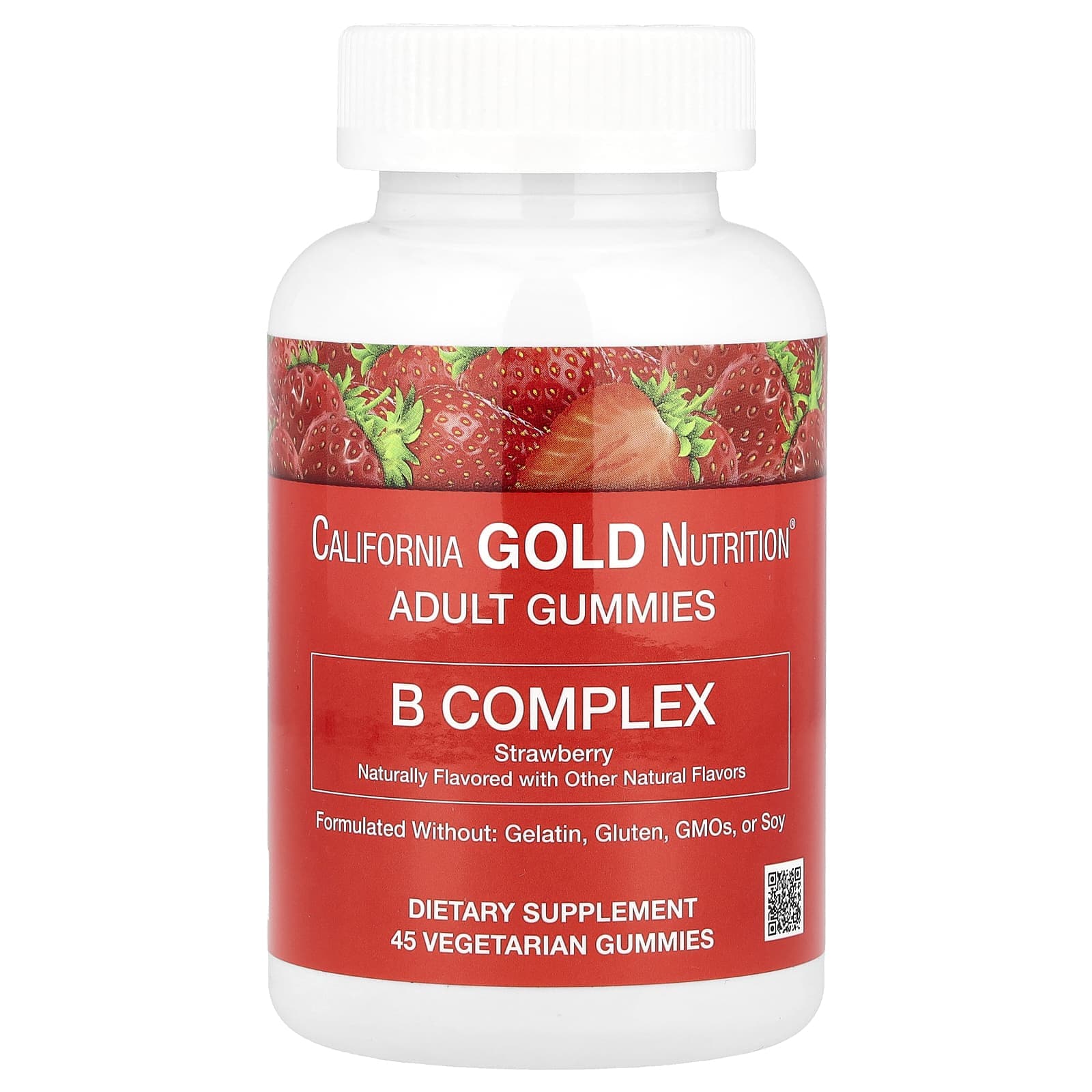 California Gold Nutrition, vitamin B complex gummies, strawberry flavor, 45 vegetable gummies