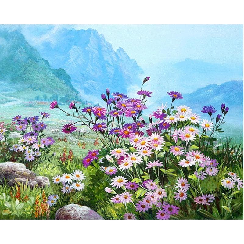 Diamond Painting Cross Needlework Purple Daisy on Grassland Full Handwork Diamond Cross Stitch 20X30CM