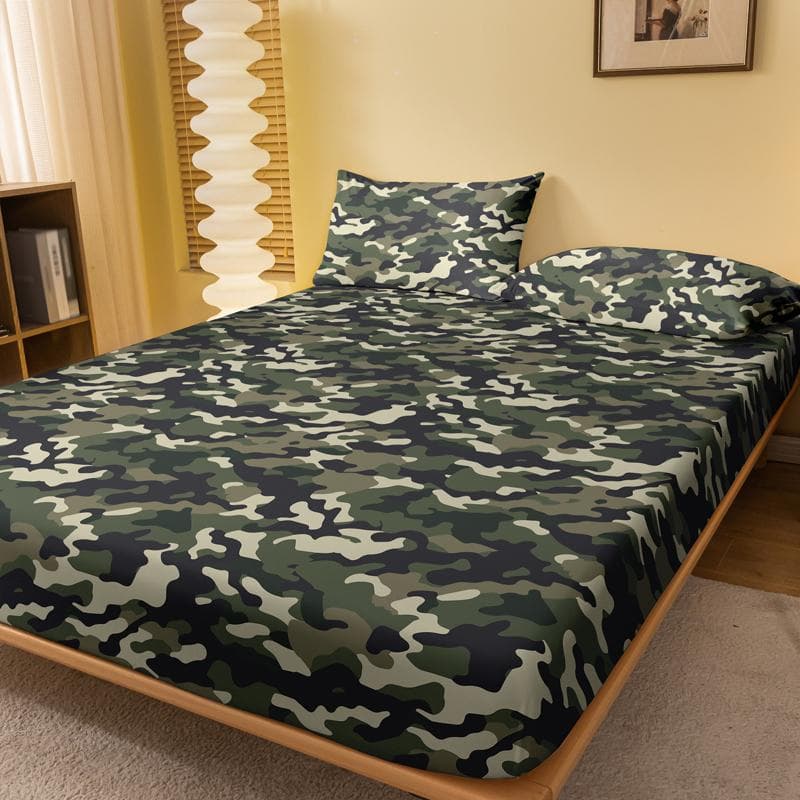 1Pcs Camouflage Green Pattern Sanding Fitted Sheet, Bedroom Camouflage Printed Bedspread, Bedding (Not Include Pillowcase) 71x132cm camouflage green