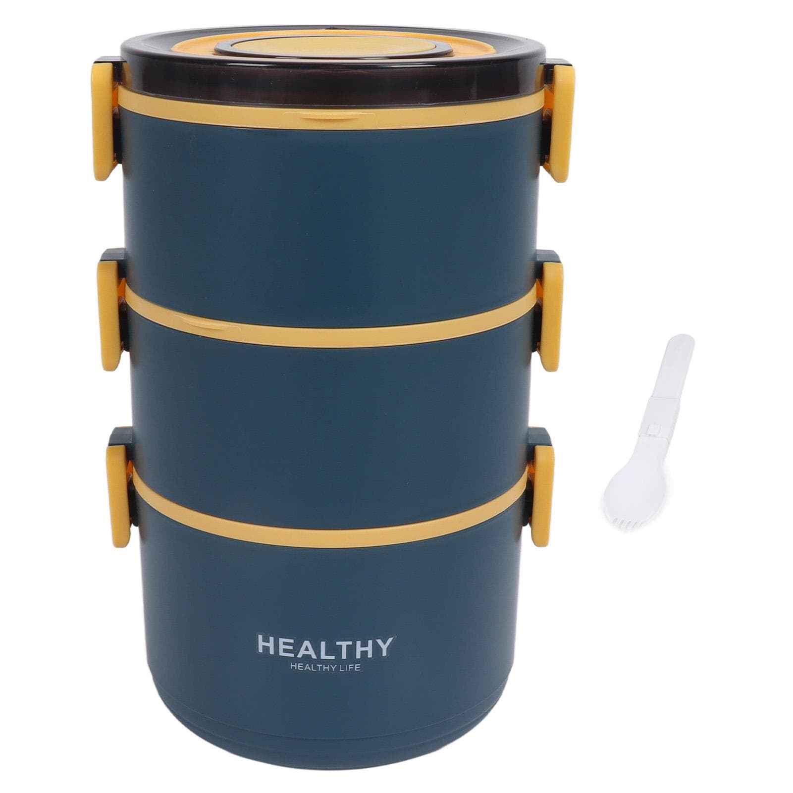 Lunch Box 2200ml Three Layer Detachable Compartment Design Portable Round Bento Box for Home Office blue